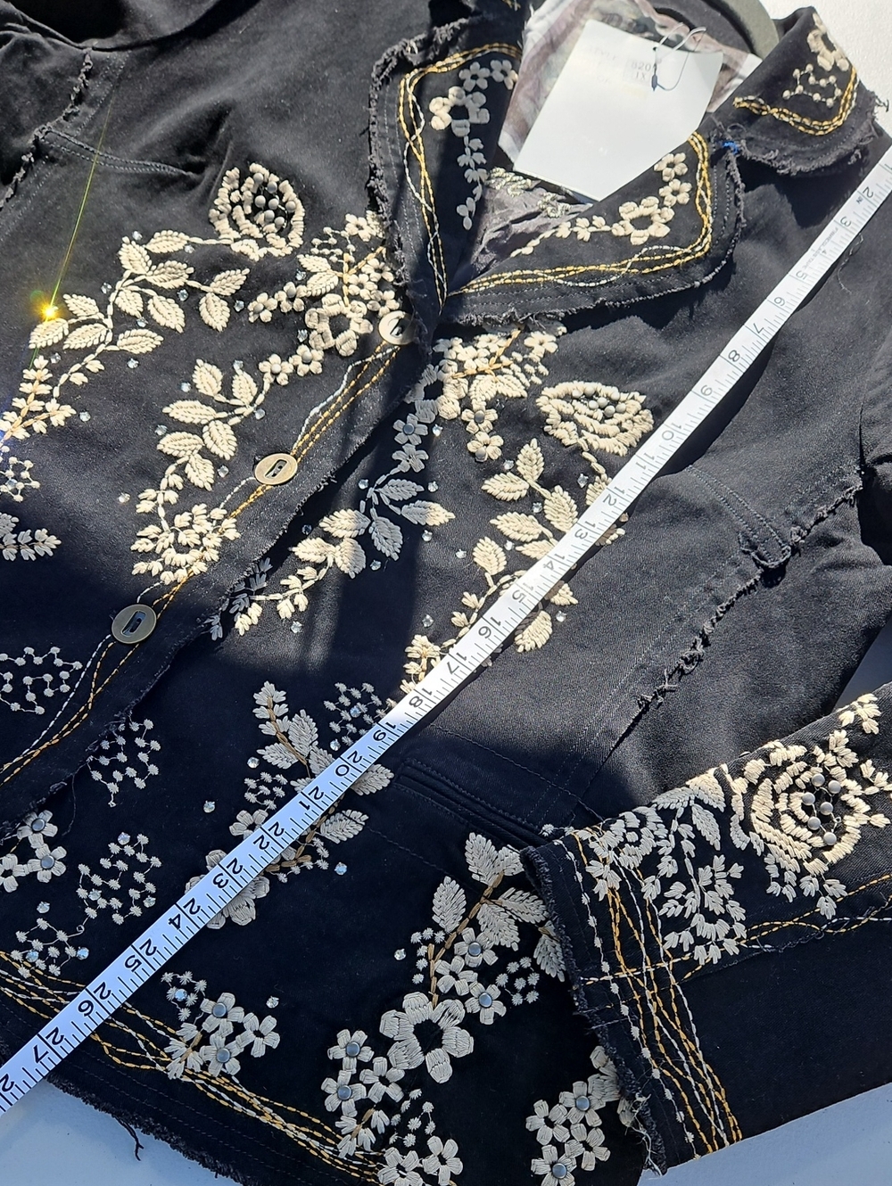 Black Embroidered Cotton Floral Blazer Jacket 0025 - Picture 12 of 16